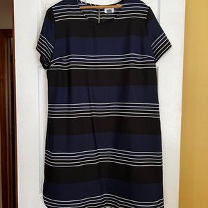Black/White/Navy Striped Short Sleeve Sheath Dress (L) - EUC